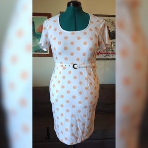 eShakti white/salmon polka dot wriggle dress